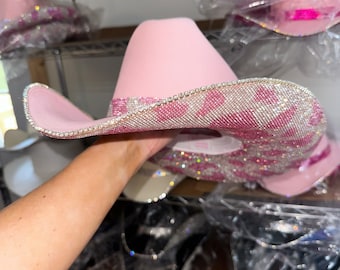 Pink and pink cow print rhinestones cowboy hat