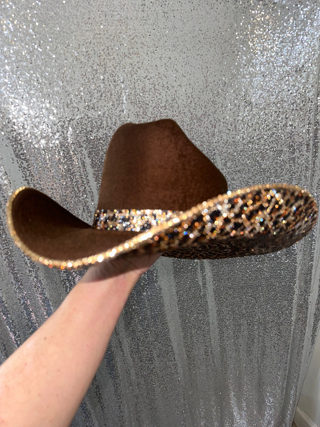 Brown Felt Cowboy Hat With Leopard Rhinestones - Etsy display picture 1
