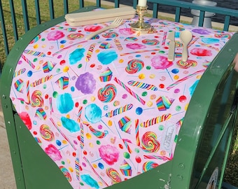 Tablecloth for Disney Trash Cans "Meet Me at The Confectionary" Fabric for Park Snacking  Candlestick & Flatware, BEST Disney Vacation Gift