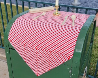 Tablecloth for Disney Trash Cans "Peppermint Candy Cane" Fabric for Christmas Dining with Candlestick & Flatware, BEST Disney Vacation Gift
