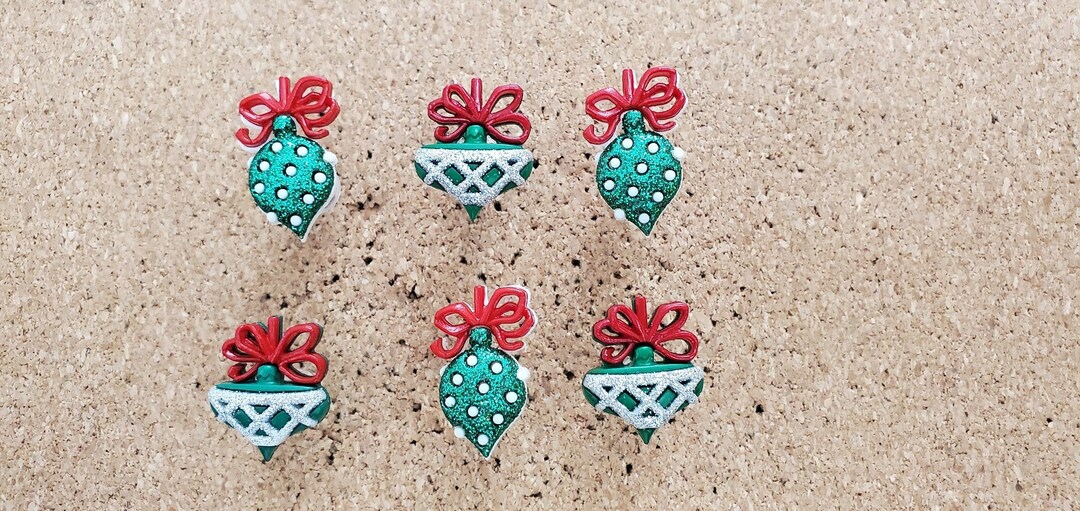 Glittery Holiday Ornament Push Pins, Christmas Push Pins, Cork Board