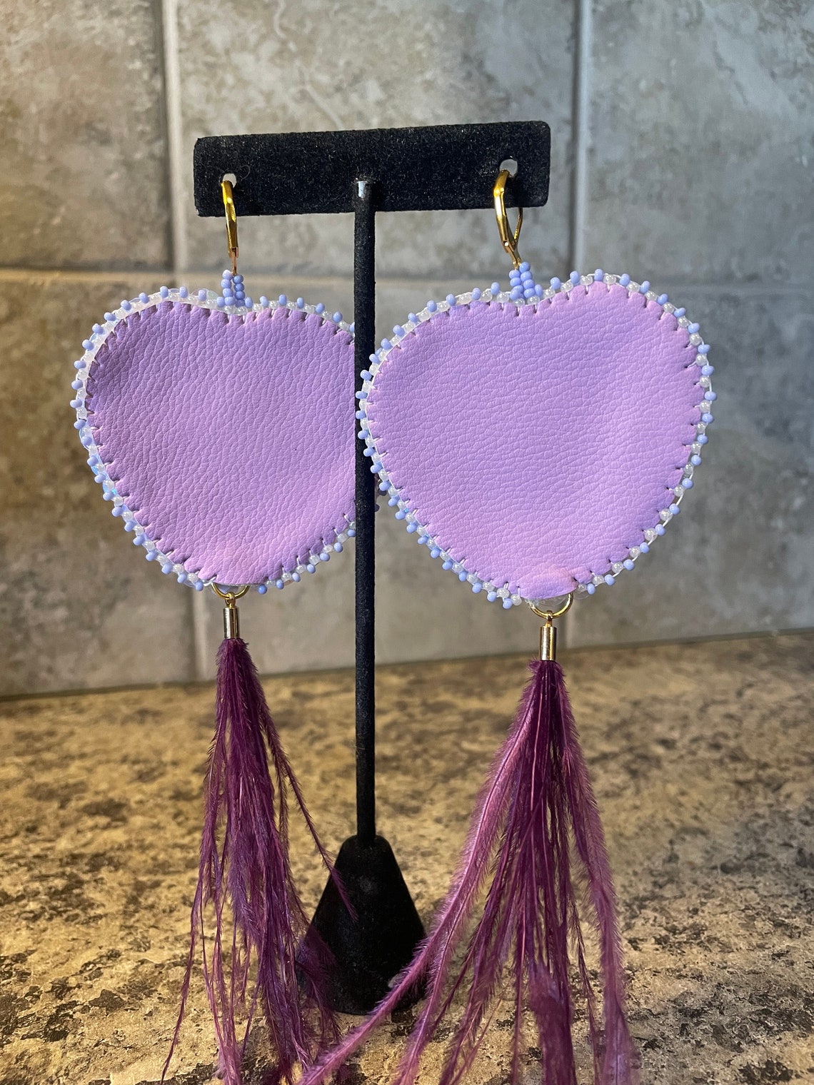 Indigenous Beaded Heart Earrings With Dangle Feathers Etsy Canada