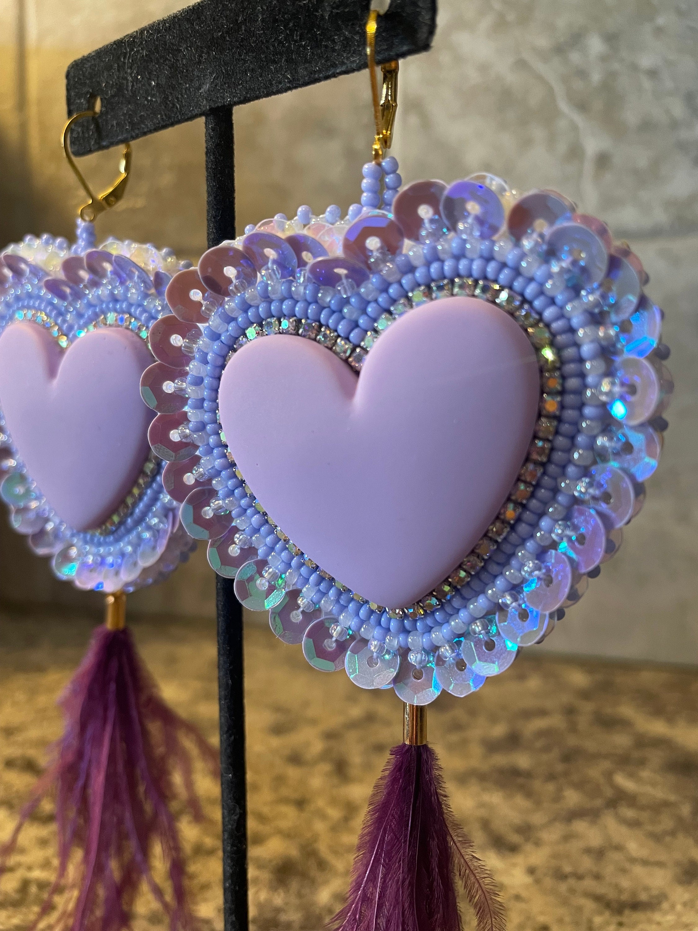 Indigenous Beaded Heart Earrings With Dangle Feathers - Etsy Canada