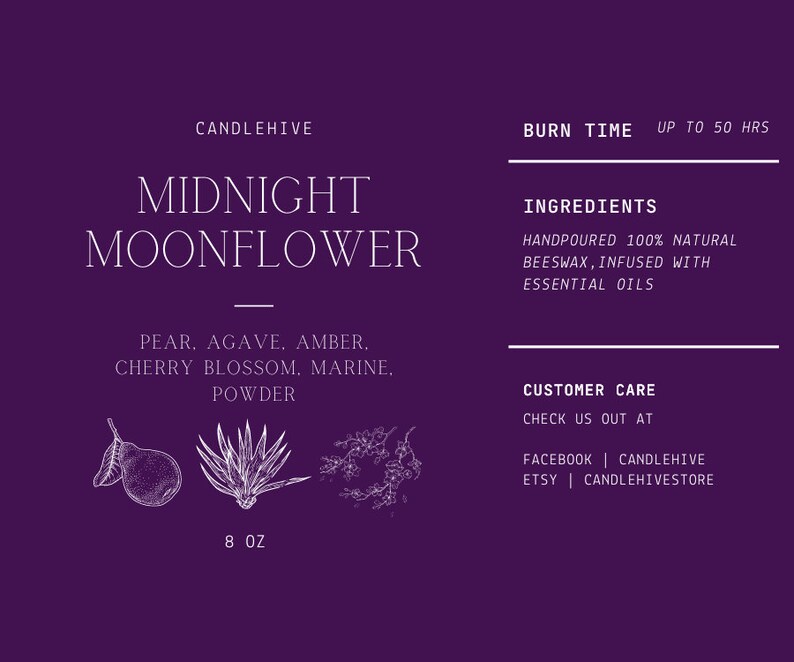 Midnight Moonflower Wood Wick Beeswax Candle 100 Locally Etsy