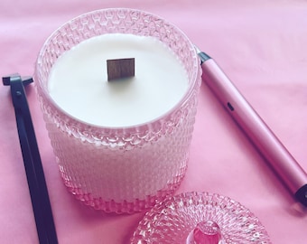 Glass wood wick candle