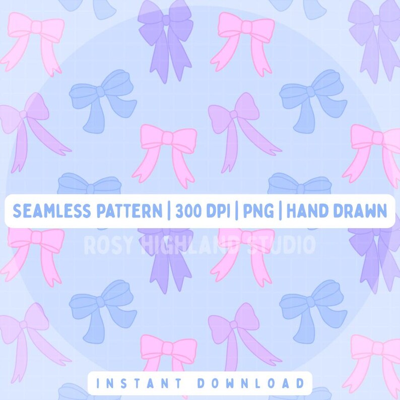 Pastel Bow Seamless Pattern Hand Drawn Instant Downloads Digital Paper ...