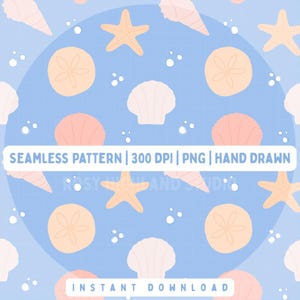 Beachy seamless pattern sea shells hand drawn instant downloads digital paper sublimation surface design digital file clip art