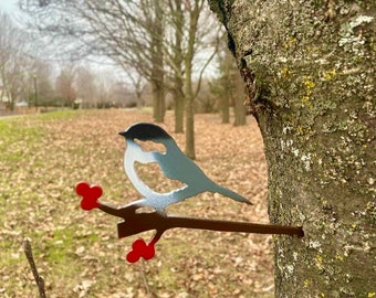 Small Chickadee metal Bird/ Metal chickadee / Chickadee Metal Bird/ outdoor metal bird Valentine / Canadian Gift / Gift for mom / canada