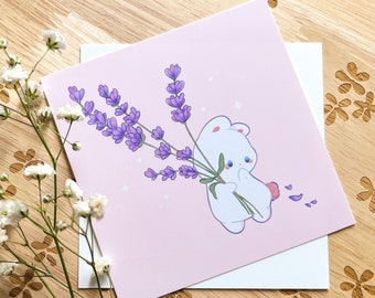 Conejito de lavanda / Impresión artística cuadrada / Impresión artística linda / Impresión artística kawaii / Impresión artística de pared / Impresión artística / Decoración kawaii