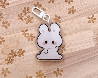 手を振るウサギのキーホルダー | かわいい | アクリルキーホルダー | エポキシ | カワイイ | 美的 | ムード
