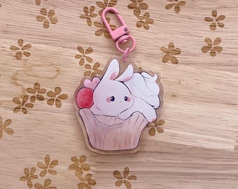 カップケーキ バニー キーチェーン | かわいい | アクリル キーチェーン | エポキシ | カワイイ | 美的 | ムード