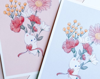 Aesthetic Bouquet Bunny Art Print | Cute Art Print | Kawaii Art Print | Wall Art Print | Art Print | Kawaii Decor
