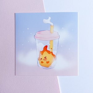 Flame Buddy Boba Mini Art Print | Cute Art Print | Kawaii Art Print | Wall Art Print | Art Print | Kawaii Decor Active