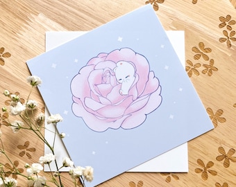 Sleepy Rose Bunny | Square Art Print | Cute Art Print | Kawaii Art Print | Wall Art Print | Art Print | Kawaii Decor