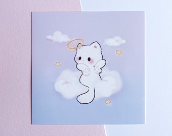 Dreamy Angel Kitty Art Print | Cute Art Print | Kawaii Art Print | Wall Art Print | Art Print | Kawaii Decor Active