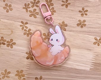 クロワッサン バニー キーホルダー | かわいい | アクリル キーホルダー | エポキシ | カワイイ | 美的 | ムード
