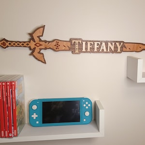 Gepersonaliseerde Legend of Zelda Master-zwaard, Zelda-decor, Zelda-muurkunst, gameroomdecor, Nintendo Zelda, gepersonaliseerd cadeau, aangepast naambord