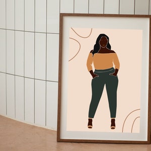 Black Woman Art, Big Beautiful Women Art, Boho, Body Positive, Fashion, Tone Art, Curvy Women Wall Art, Printable Wall Art, INSTANT DOWNLOAD