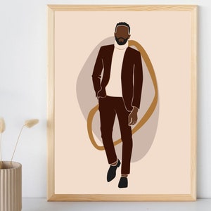 Black Man Print, Boss Man, Successful Man Art, Black Man Art, Fashion, Black Boy Art, Earth Tone Art, Printable Wall Art, INSTANT DOWNLOAD
