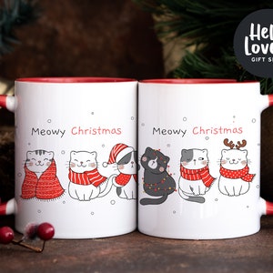 Meowy Christmas Mug, Cute Christmas Mug, Hot Chocolate Mug, Cute Cat Christmas Gift, 11oz Holiday Coffee Tea Mug