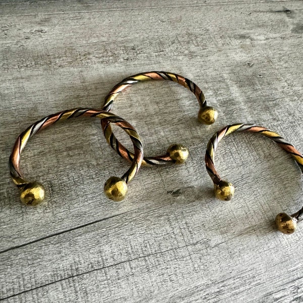 XL 3-Tone Metal Twist Bracelet // Mali Bracelet// African Bracelet// Cuff Bracelet// gift for him or her//unisex