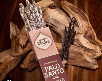 Vanilla Incense, Palo Santo & Vanilla Hand Made Incense Sticks, Artisanal Organic Incense, Calming Aroma, Ceremonial Incense, Sagrada Madre