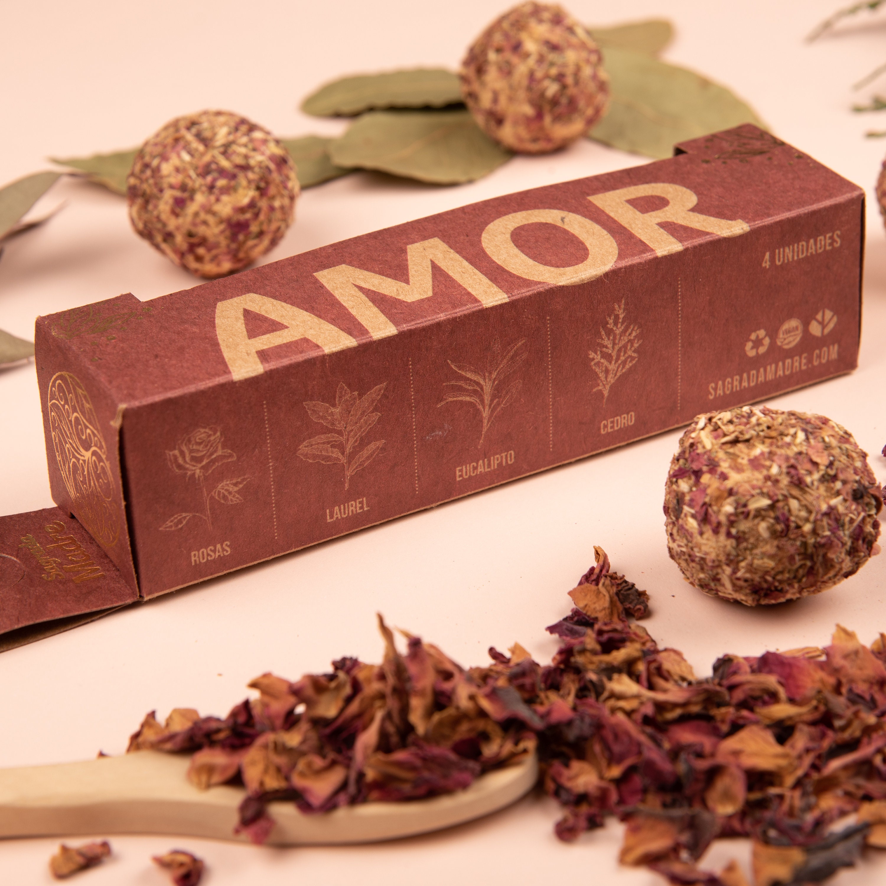 Organic Herbal Smudge Bombs: Rose, Bay, Eucalyptus, Cedar - Cleansing Bundle