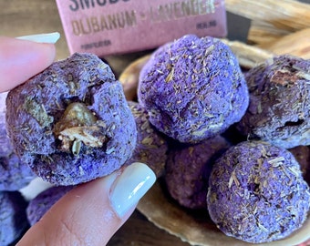 Lavender Smudge Bombs: Handmade Olibanum Resin Incense, Set of 8