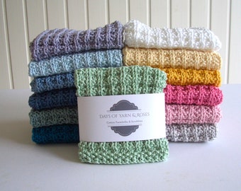 Silky Cotton Hand Knitted Waffle Face Cloth, Wash Cloth in 13 Colours