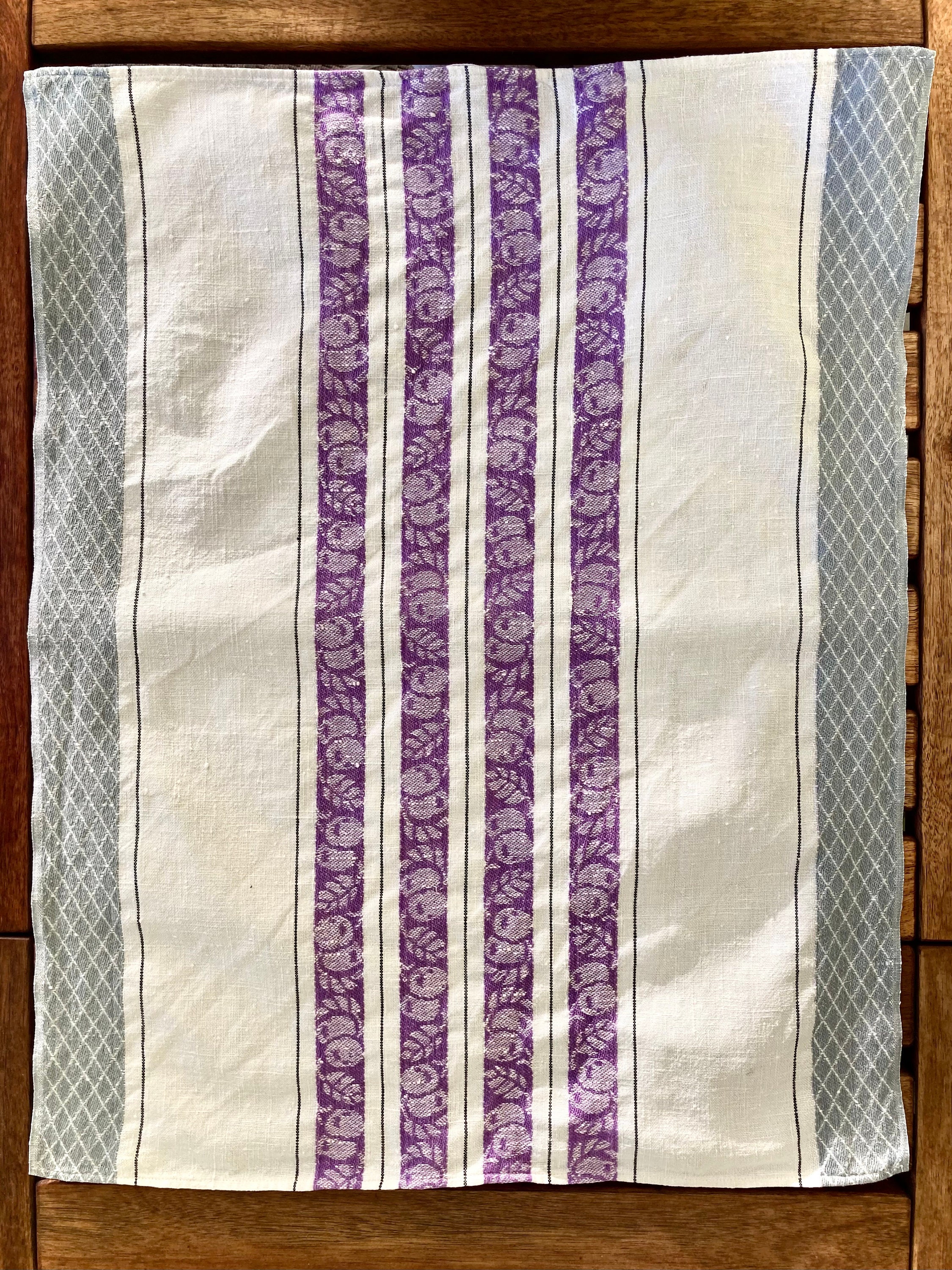 3 pcs Retro Linen Kitchen Towels Purple and Yellow + 1 Bathroom towel Turquoise