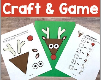Printable Christmas Craft for Kids, Roll-a-Reindeer Game and Craft for Preschool, Homeschool, Speech Therapy, Occupational Therapy