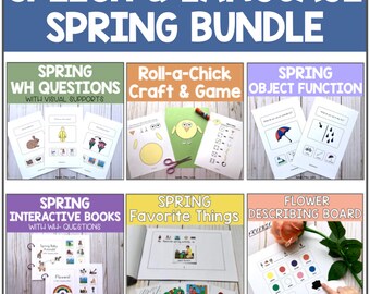 Printable Spring Speech Therapy Activities Bundle, Interactive Books, Wh Questions, Special Education, Autism, ABA Therapy, Preschool