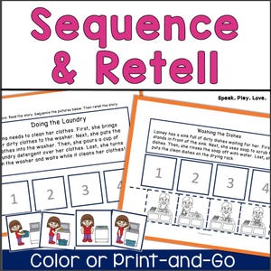 Cartes de séquençage numériques ; Séquençage de 4 événements à partir du texte et du récit ; Matériel d'orthophonie ; Activité d'orthophonie ; Thérapie ABA
