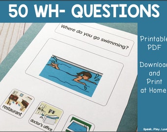 Printable Autism Activity: WH Questions Task Cards,  Speech Therapy, ABA Therapy, Special Education Materials, ESOL, Preschool, Homeschool