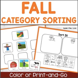 Fall Category Sorting Activity, Printable, Preschool Printables, Speech Therapy at Home, Special Education, Autism Activity, Categories Sort