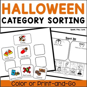 Halloween Category Sorting Activity, Printable, Preschool Printables, Speech Therapy at Home, Special Education, Autism, Categories Sort