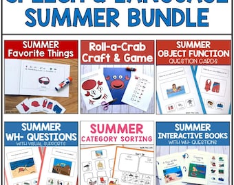 Printable Summer Speech Language Therapy Activities, Homework, Interactive Books, Wh Questions, Special Education, Autism, ABA, Preschool