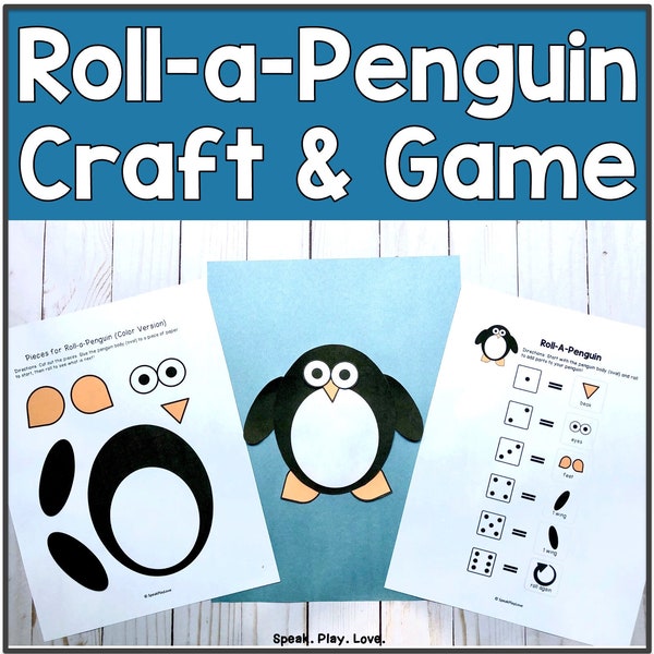 Printable Winter Craft for Kids, Roll-a-Penguin Game and Craft, Arctic Habitat, Preschool, Homeschool, Speech Therapy, Occupational Therapy