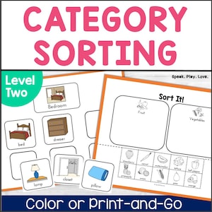 Printable Sorting by Categories Activity, Preschool Printables, Speech Therapy Materials, Special Education, Autism Activity, ABA Resources