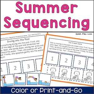 Cartes de séquençage d'été numériques ; Séquençage de 4 événements à partir du texte et du récit ; Matériel d'orthophonie ; Activité d'orthophonie ; Thérapie ABA