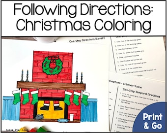 Printable Christmas Following Directions Coloring Pages, Digital Download, Speech Therapy Coloring Sheets for Kids, OT Activity, ESOL