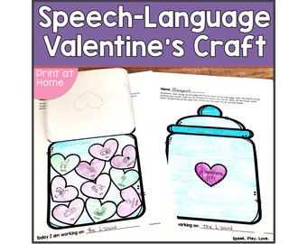 Printable Valentine's Day Speech Therapy Craft, Articulation Worksheets, Cut and Glue Activity, Speech and Language Lessons and Materials