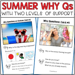 Cartes de questions pourquoi été imprimables ; Questions WH avec supports visuels ; Matériel d'orthophonie ; Cartes de tâche sur la parole et le langage ; ABA