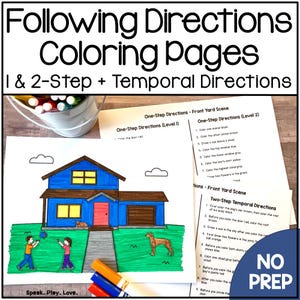 Printable Following Directions Coloring Pages, Speech Therapy Coloring Sheets for Kids, Occupational Therapy Activity, OT,  ESOL Materials