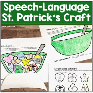 Afdrukbare St. Patrick's Day Logopedie, werkbladen articulatie, knip- en plakactiviteit, spraak- en taallessen en materialen
