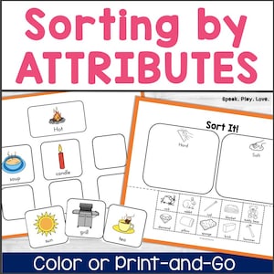 Printable Sorting by Attributes Activity, Describing Words, Preschool Printables, Speech Therapy, Special Education, Autism, ABA Resources