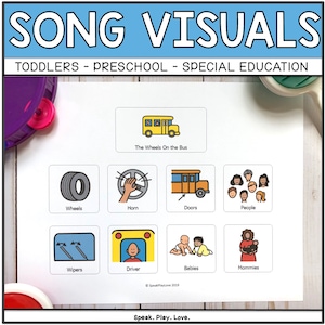 Afdrukbare Circle Time Song Visuals, interactieve communicatieborden voor peuters, kleuterschool, muziekles, speciaal onderwijs, logopedie