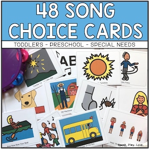 Cartes imprimables au choix de chansons de l'heure du cercle, visuels de chansons pour les tout-petits, préscolaire, cours de musique, éducation spécialisée ou orthophonie