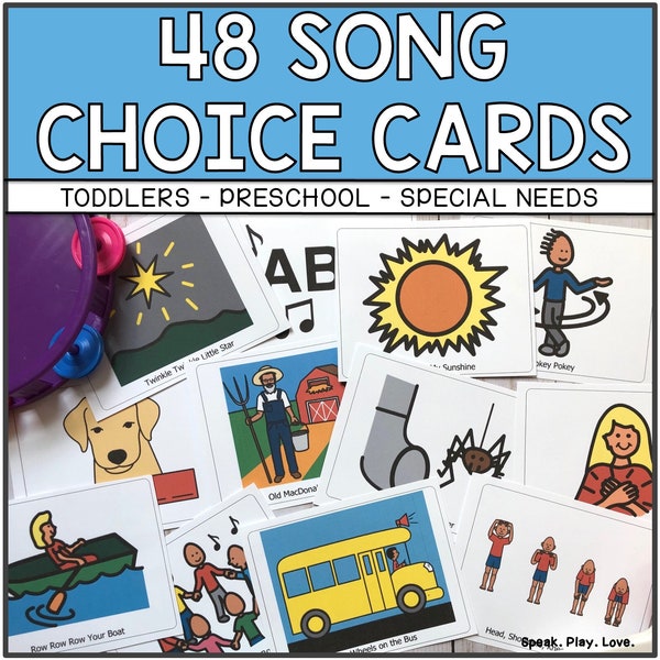 Printable Circle Time Songs Choice Cards, Song Visuals for Toddlers, Preschool, Music Class, Special Education, or Speech Therapy