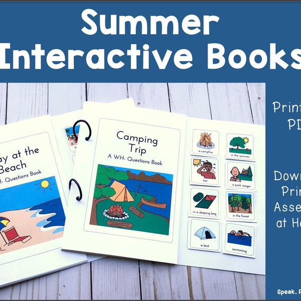 Printable Summer Interactive Books, Wh Questions for Speech Therapy, Adapted Book, Special Education, Autism, ABA Therapy, Preschool